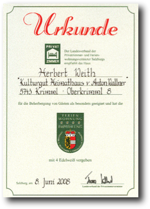 Urkunde Kulturgut Heimathaus von Anton Wallner